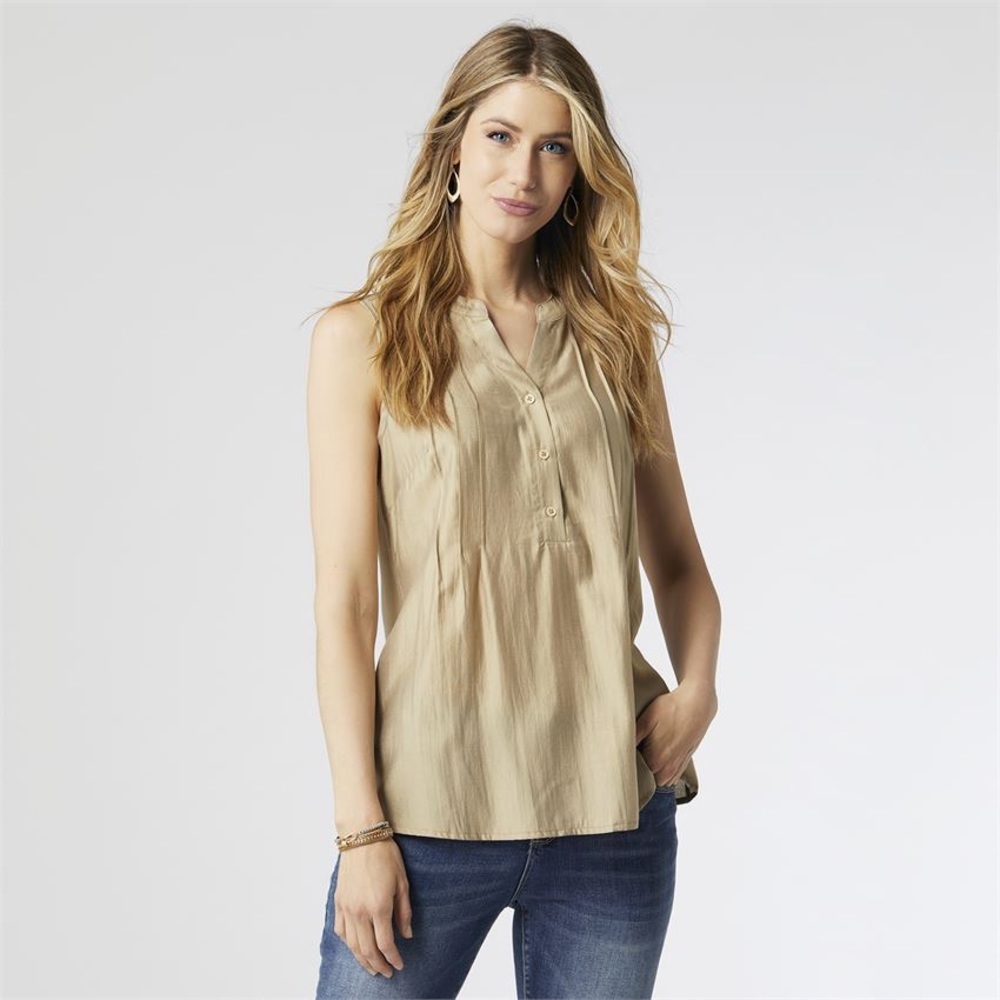 Edwina V-Neck Sleeveless Top in Khaki